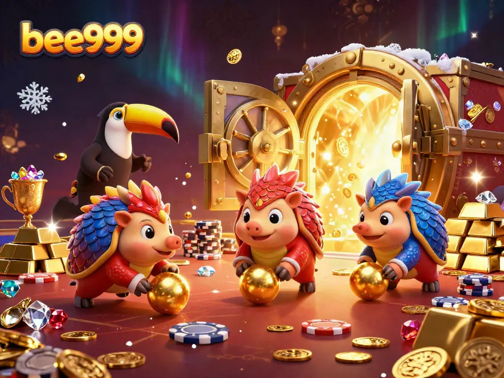 Engage in thrilling gameplay with bee999 as pangolin rivals compete in a lively casino scene.
