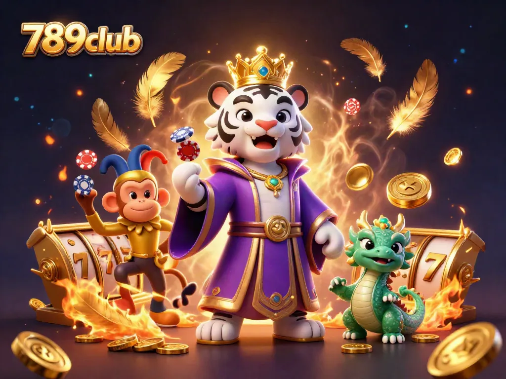 Play 789club and win with an enchanting scene featuring a royal tiger, jester monkey, and jade dragon.