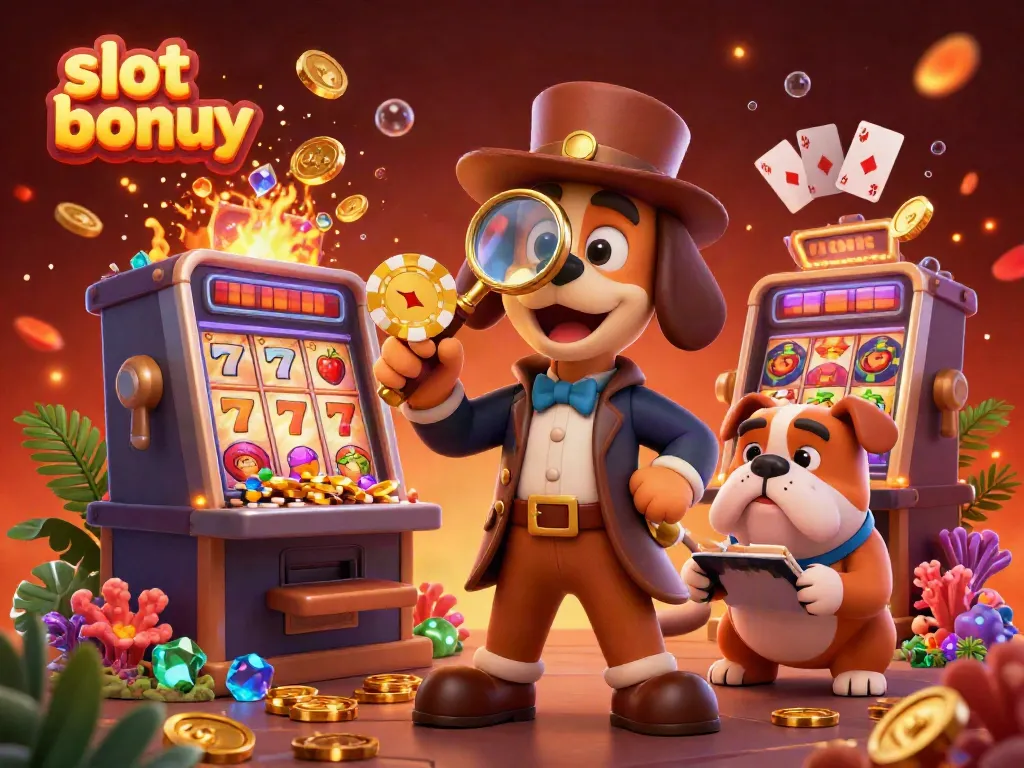 Engage with the slot bonus as the detective discovers fortune amidst vibrant casino elements.